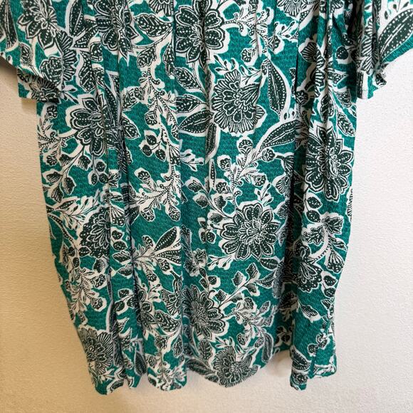 2/$25 Loft Turquoise Blue Floral Smocked Modest Paisley Feminine Blouse Medium - Picture 7 of 11